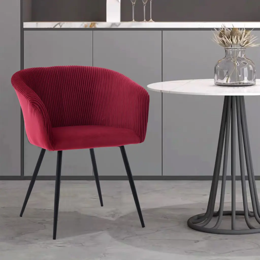 Ts Stripe Dining Chair Wine Red Velvet Modern Upholstered Seat ts furniture