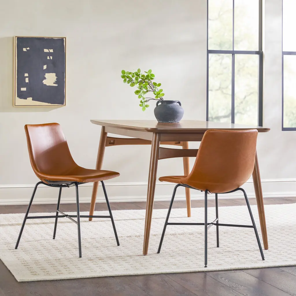 Modern Upholstered Dining Chair Metal X Base Set 2 Whiskey Brown walker edison