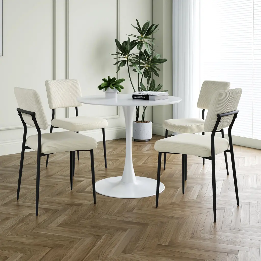 Modern Beige Effortless Velvet Dining Chair Fabric Upholstered Chair Home youngmagic