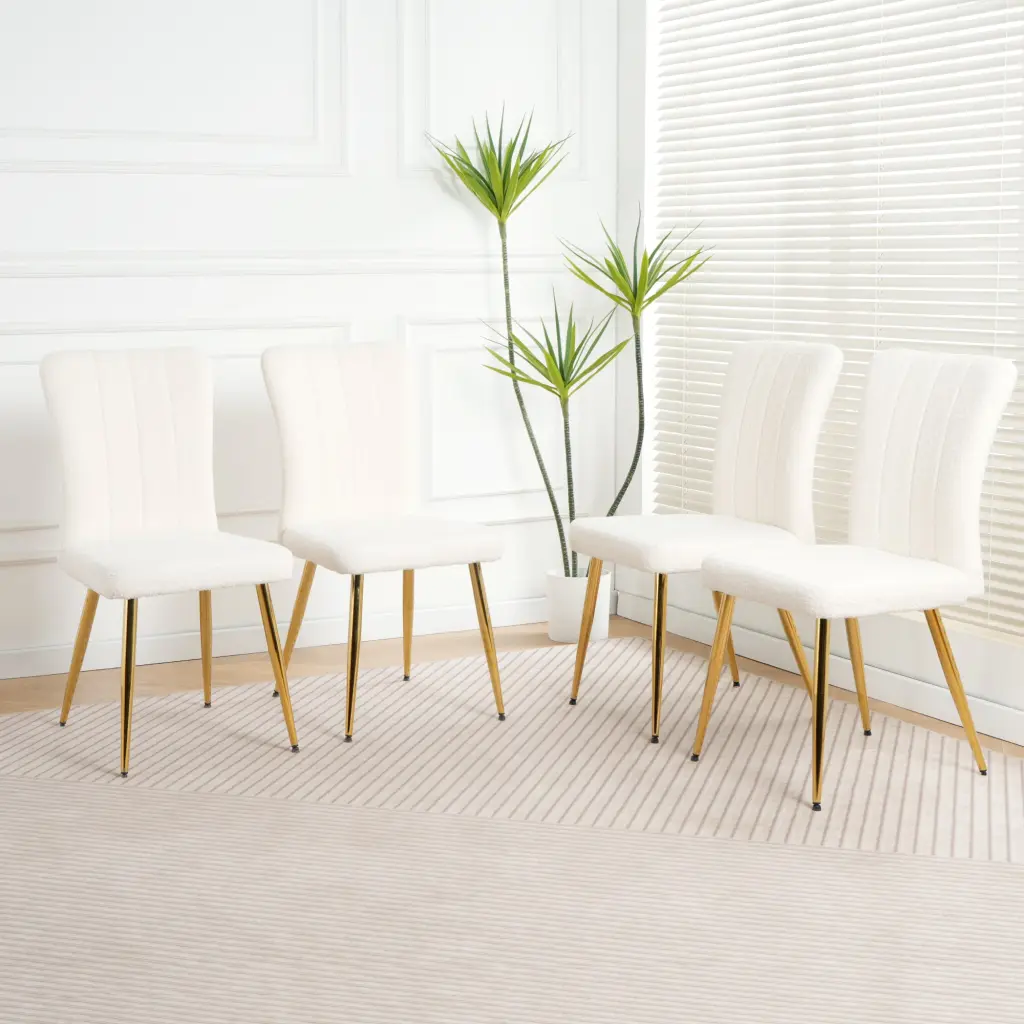 Modern White Teddy Wool Upholstered Dining Chair Fabric Accents youngmagic