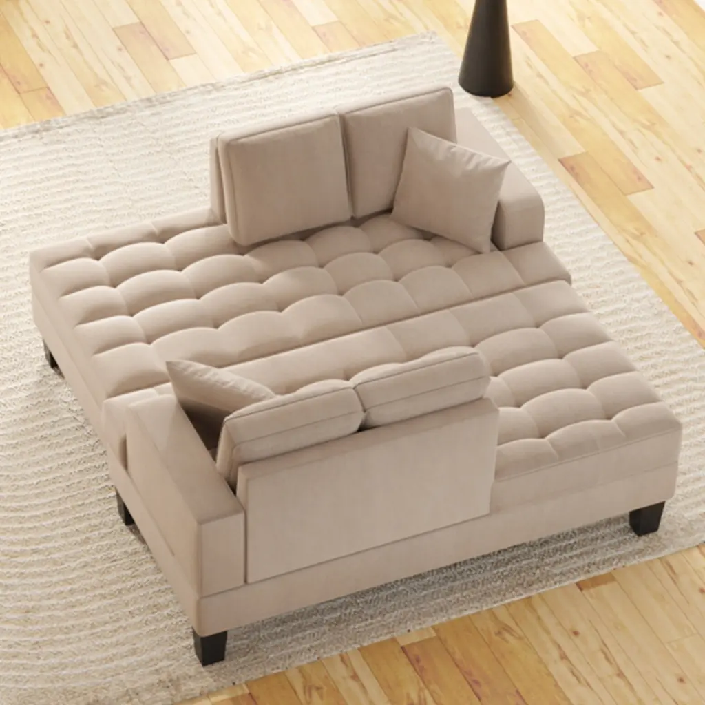 Video Deep Tufted Upholstered Textured Material 2 Piece Chaise Lounge Set gt