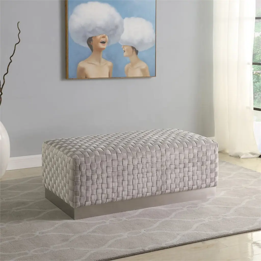 Grace Coffee Table Brushed Stainless Steel and Basket Weave Upholstery Strange DNA