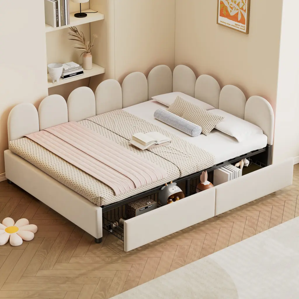Full Dimensions Upholstered Daybed 2 Drawers Velvet Sofabed Soft Comfortable homey life