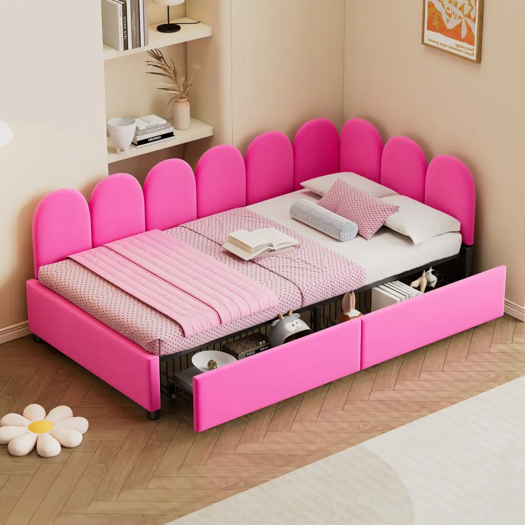 Twin Dimensions Upholstered Daybed 2 Drawers Velvet Sofabed Small Spaces homey life