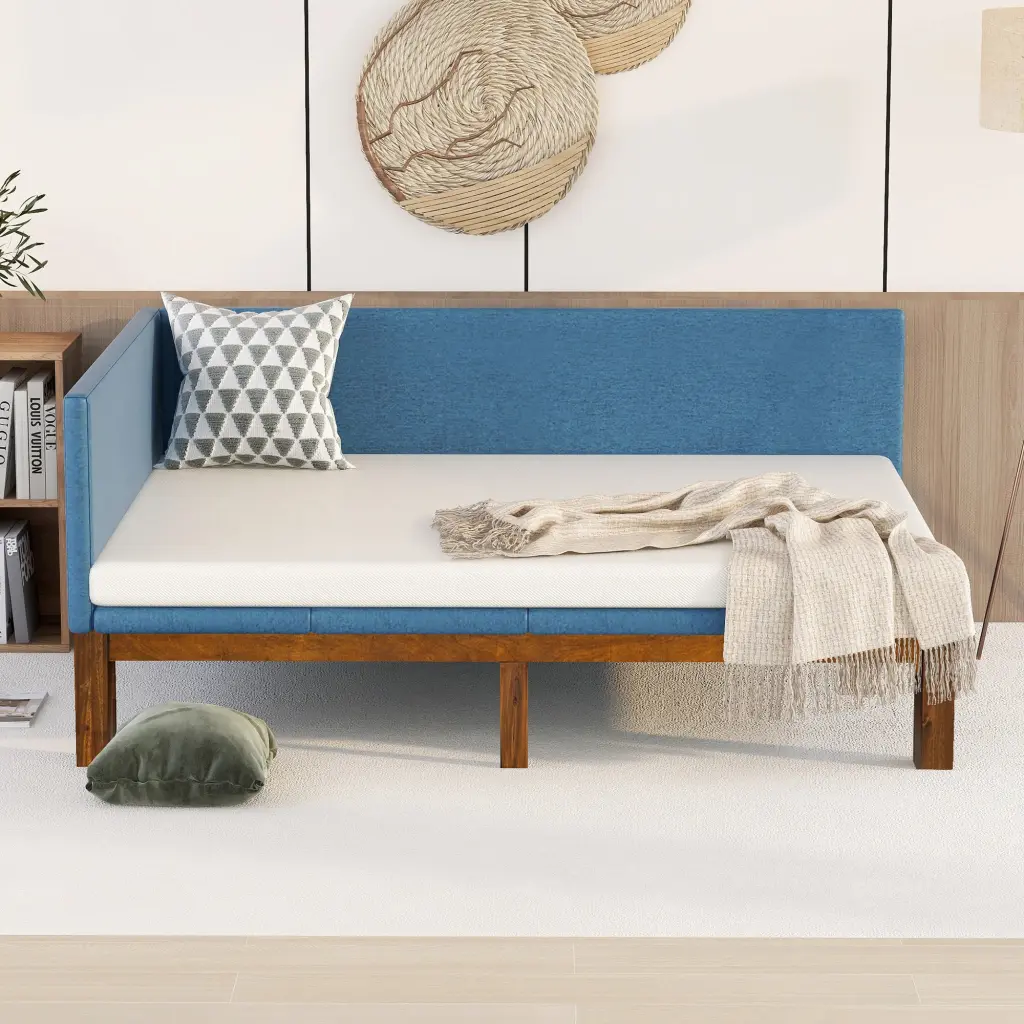 Upholstered Daybed Sofa Bed Frame Full Size Linen Blue lucky furniture