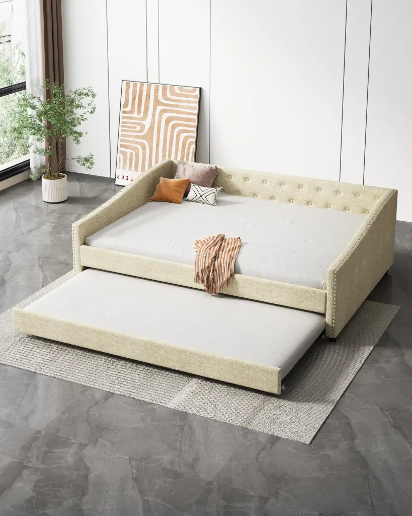 Full Size Daybed Twin Size Trundle Upholstered Tufted Sofa Bed W rnb