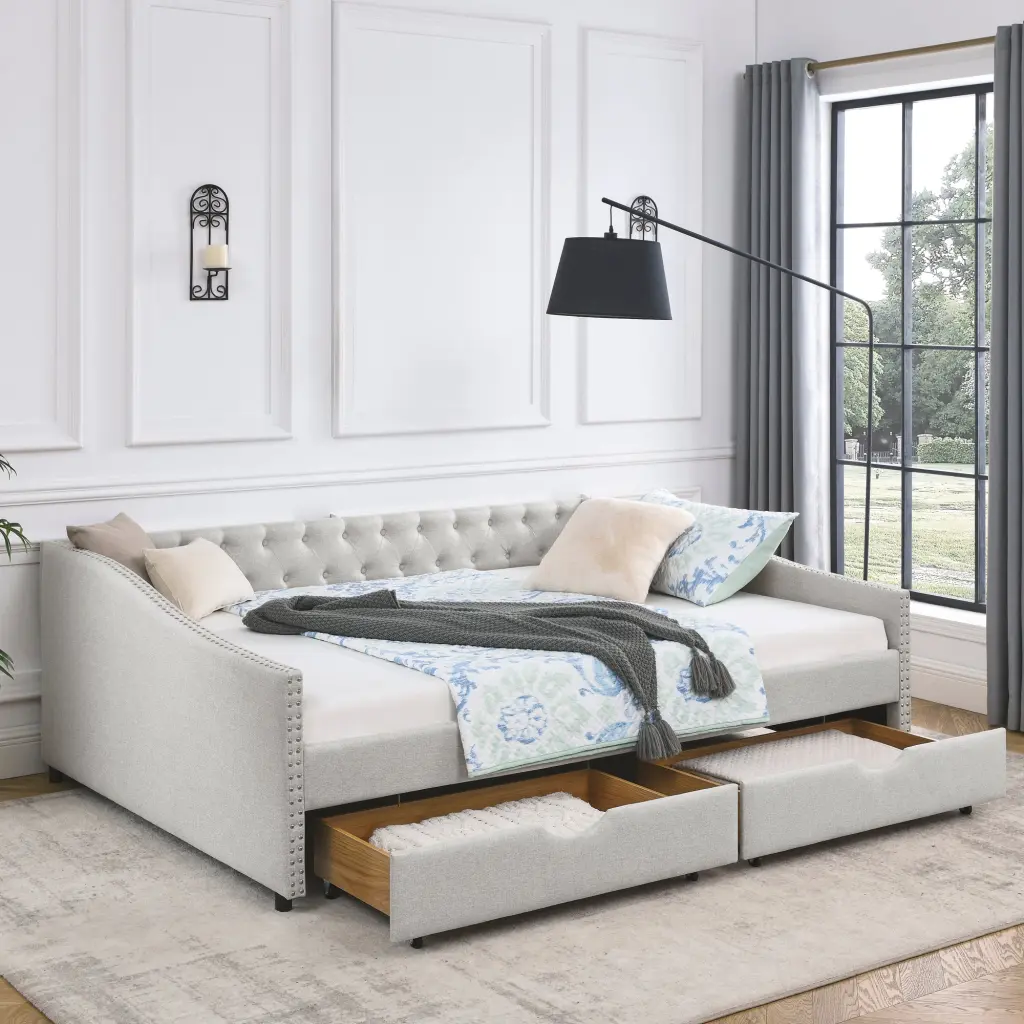 Queen Upholstered Daybed Drawers and Tufted Sofa Bed Design royal star