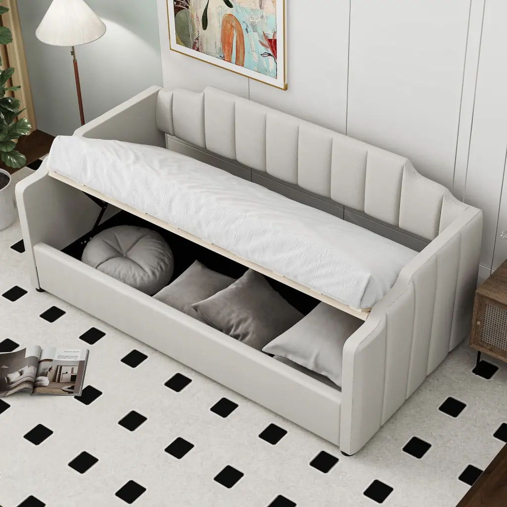 Upholstered Daybed Underneath Storage Twin Dimensions White wm dreamland