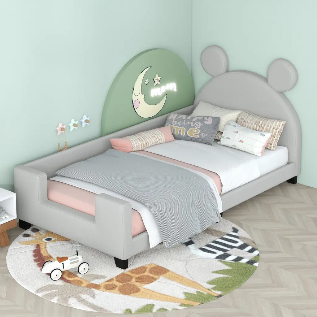 Twin Dimensions Upholstered Daybed Storage Baskets and Button Tufted Headboard, Grey wm store