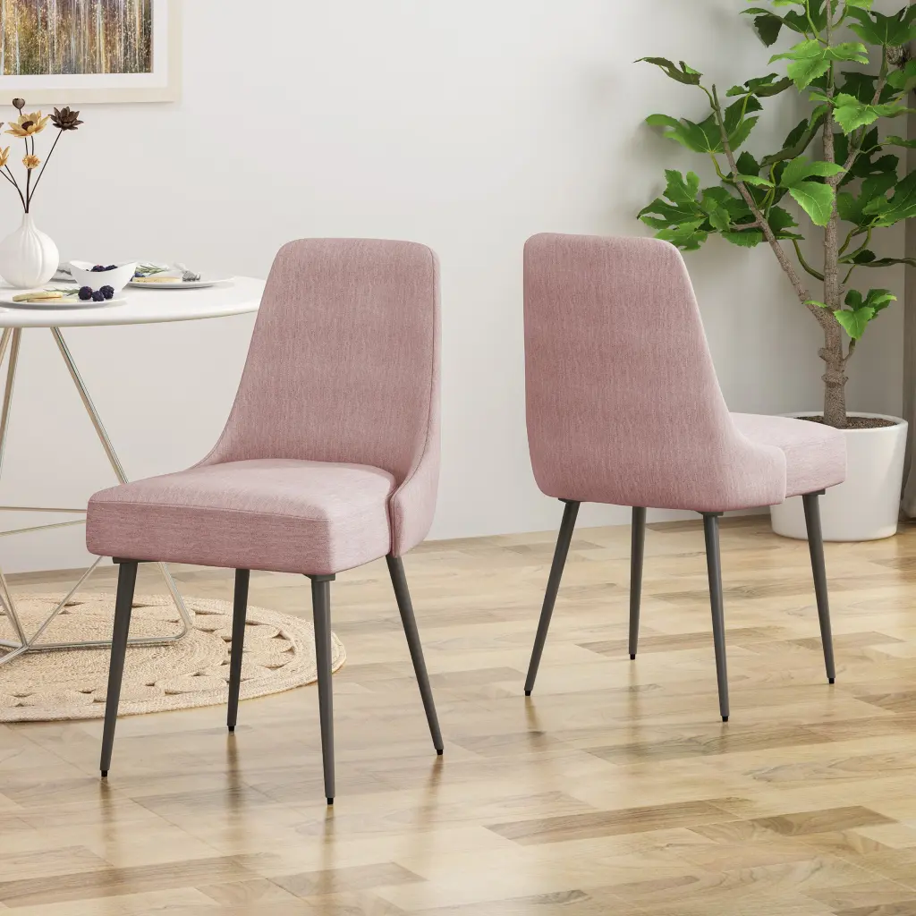 Set 2 Blush Fabric Dining Chairs Modern Kitchen Seating Upholstered Chairs nh-inmax