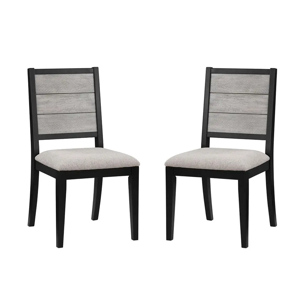 Set 2 Dining Chairs Upholstered Seat Grey and Black Solid Wood Legs simple relax