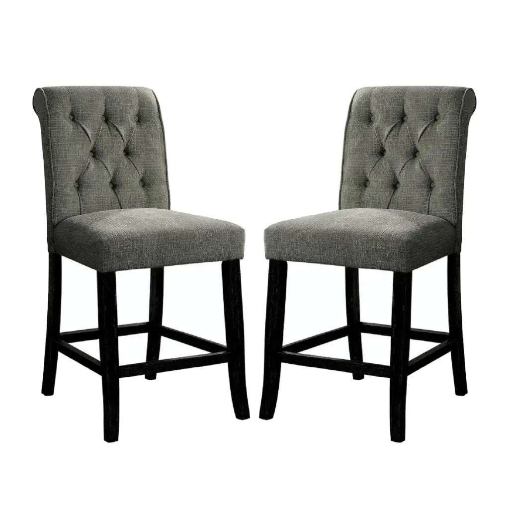 Set 2 Upholstered Dining Chairs Antique Black And Gray simple relax