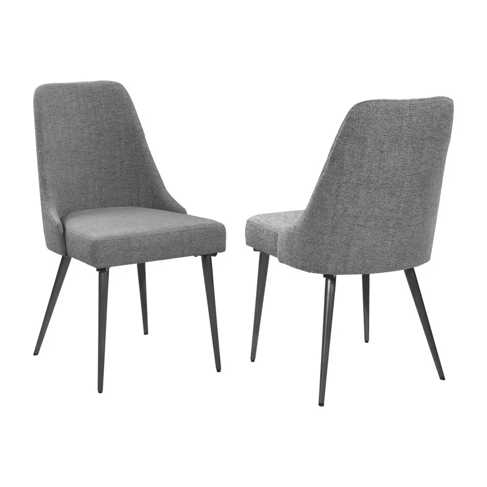 Set 2 Upholstered Dining Chairs Grey And Gunmetal Solid Frame Modern Kitchen Chairs simple relax