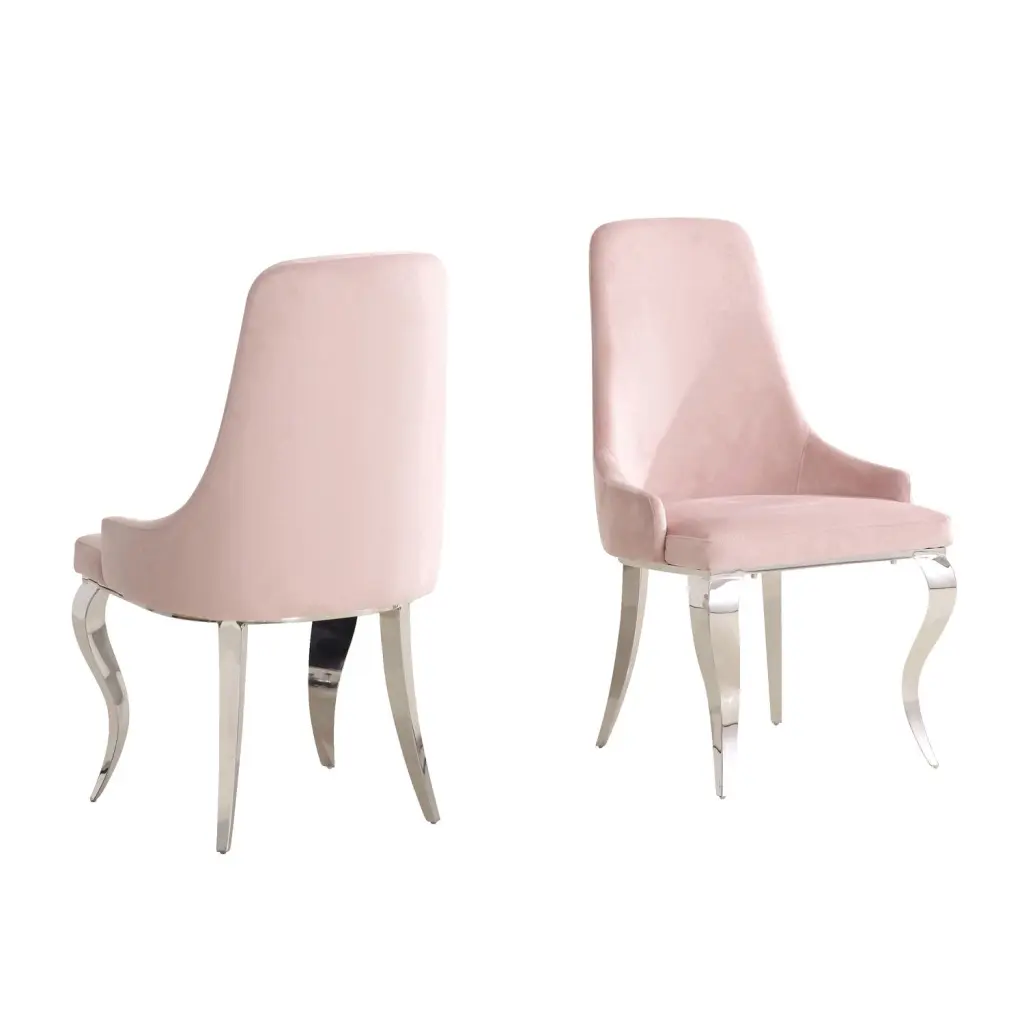 Set 2 Velvet Upholstered Dining Chairs Pink And Chrome Solid Pink Modern simple relax