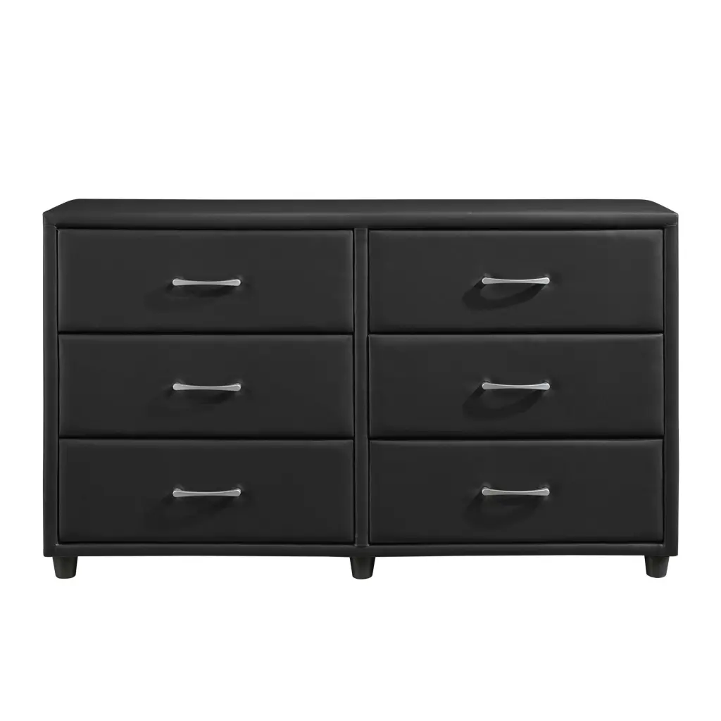 Contemporary Black Dresser 6 Drawer Faux Leather Upholstered Storage Furniture kanepe
