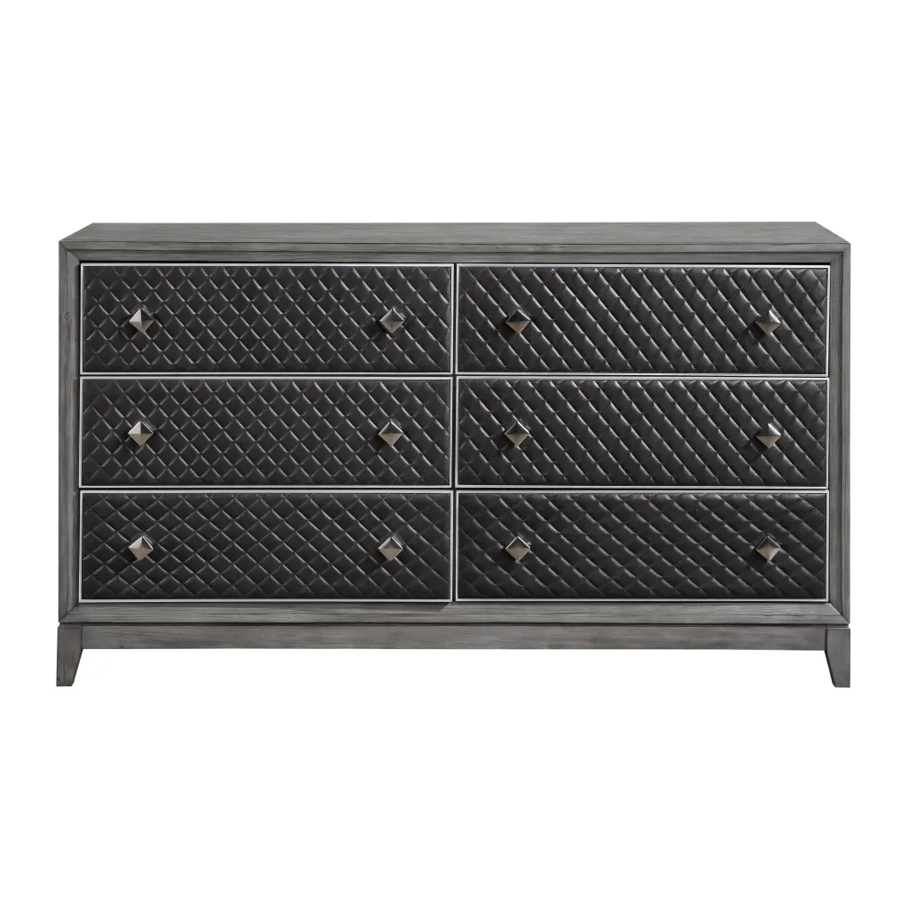 Modern 6 Drawer Faux Leather Upholstered Bedroom Dresser Stylish Design kanepe