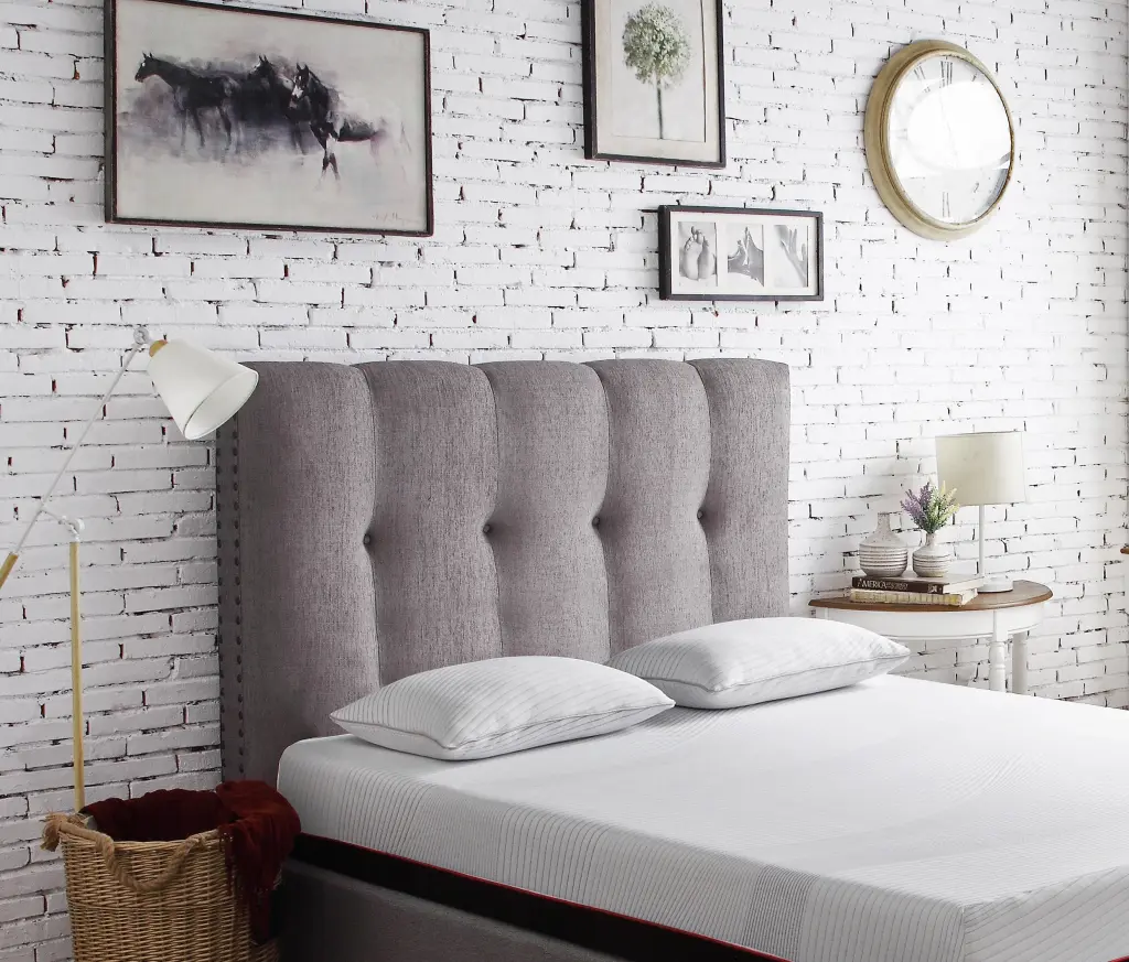 Tufted Upholstered Headboard Trim Queen Dimensions Grey Wool bridgevine home