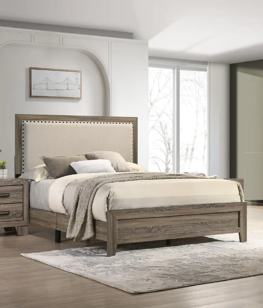 Grey Upholstered Headboard Tufted Trim King Dimensions Panel Bed Headboard Nailhead Accents kanepe