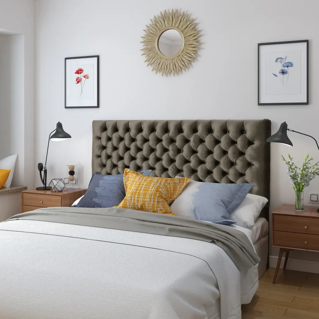 Bierman Headboard Queen Grey Velvet Upholstered Bed Headboard nh-sunfay