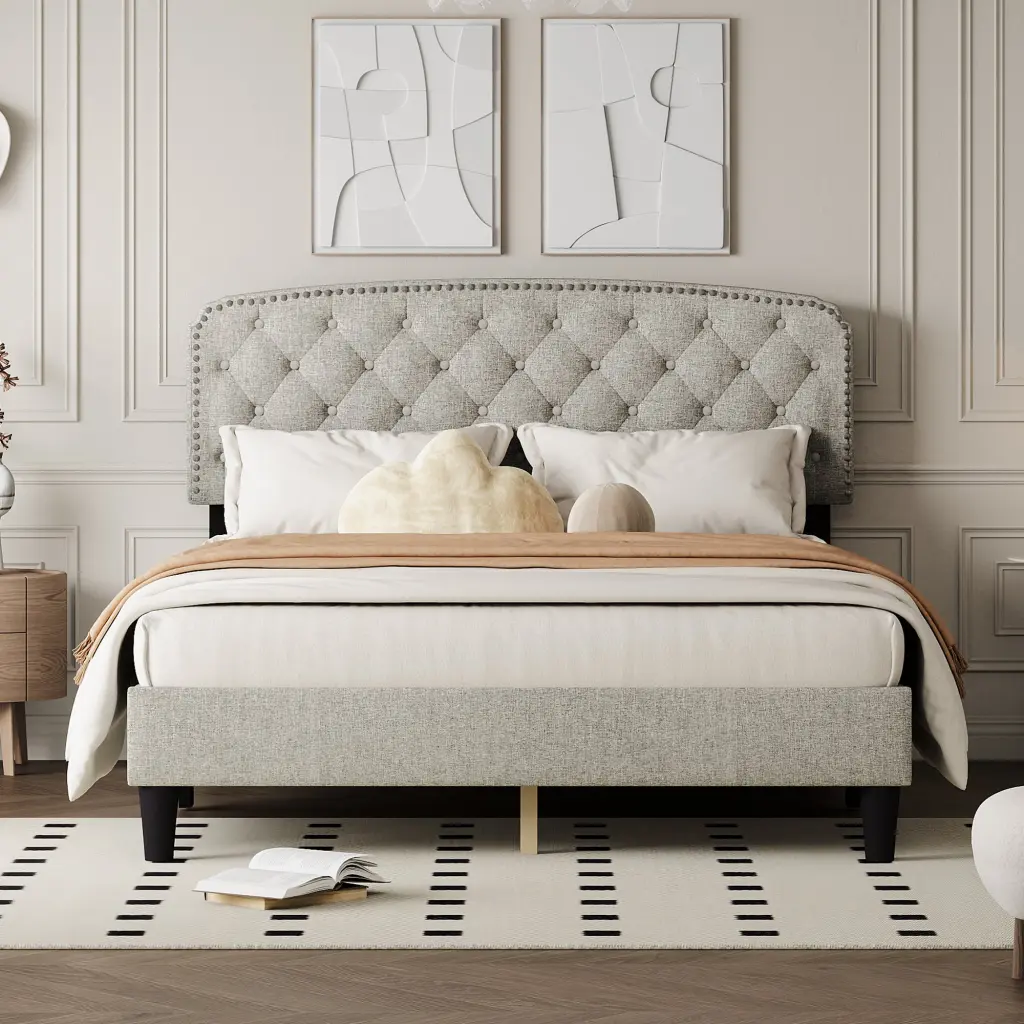 Queen Dimensions Customizable Headboard Fine Linen Upholstery and Button Tufting sarkozy