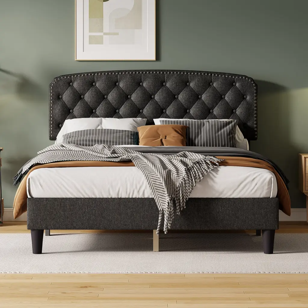 Queen Dimensions Customizable Headboard Fine Linen Upholstery And Button Tufted Design sarkozy