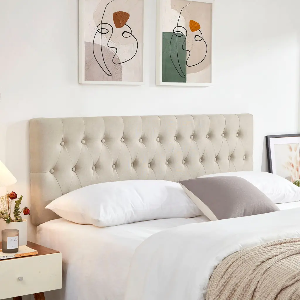 Modern Button Design Headboard Luxury Linen Upholstered Queen Size xichen indoor furniture co.- ltd