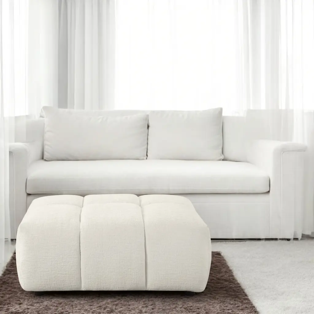 Loanna Ottoman Beige Linen Upholstered Design acme onsite store