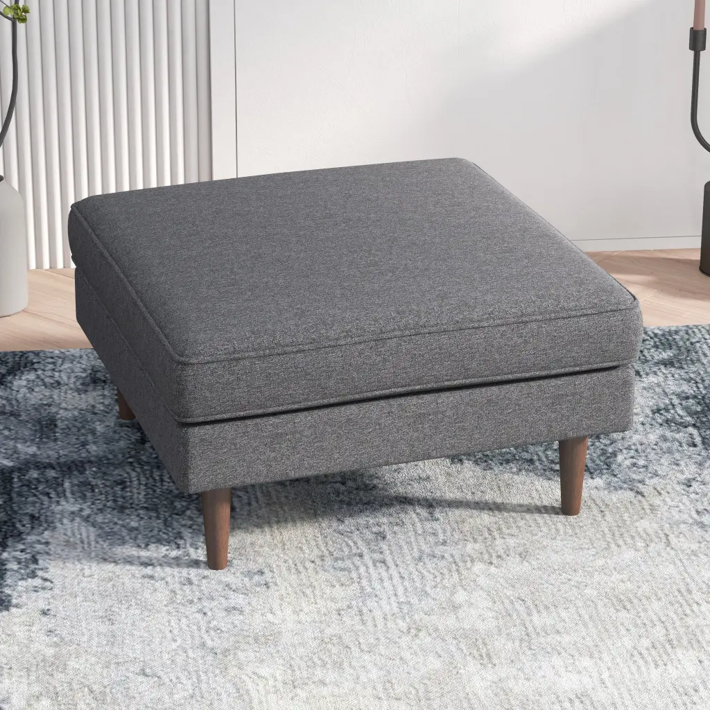 Amber Square Upholstered Ottoman Seaside Grey Dark Gray Gray Brown Linen ashcroft furniture