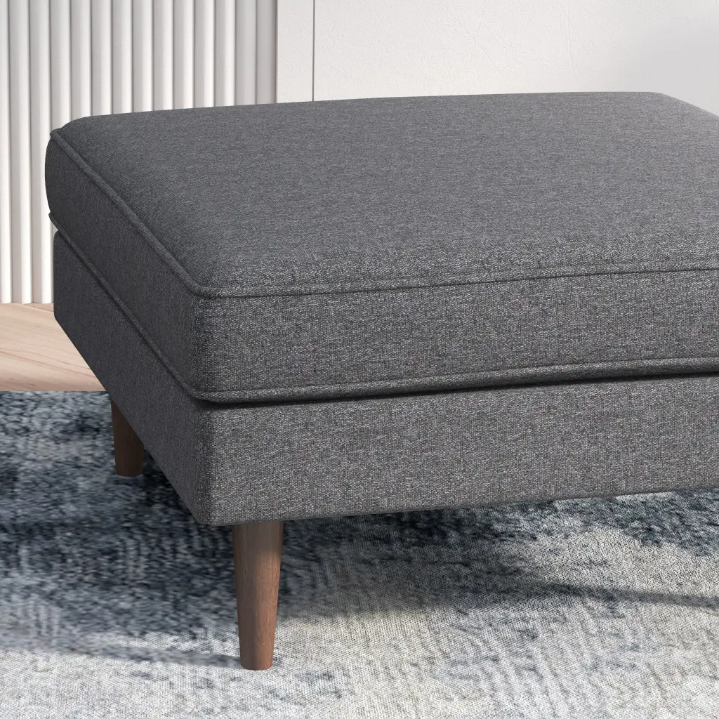 Amber Square Upholstered Ottoman Seaside Grey Brown Wood Legs ashcroft furniture