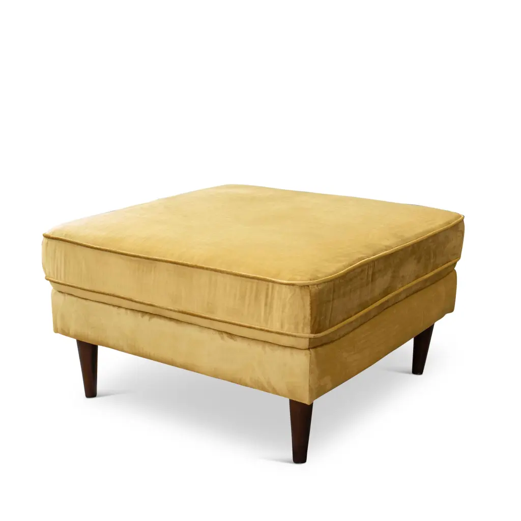 Amber Square Upholstered Ottoman Yellow Velvet Footrest Wooden Legs Living Room Decor ashcroft furniture