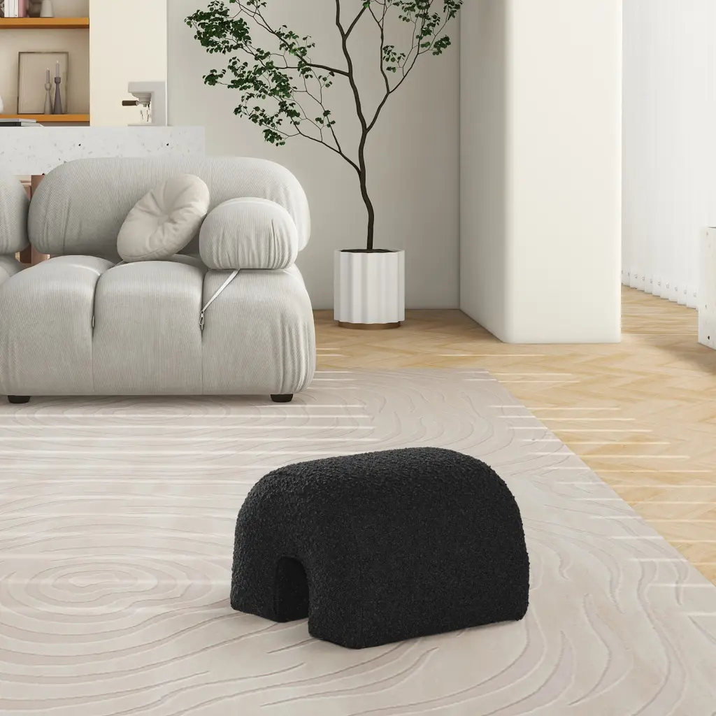 Bridge 16 Inch Arched Upholstered Footstool Ottoman Ebony Black Boucle jennifer taylor home