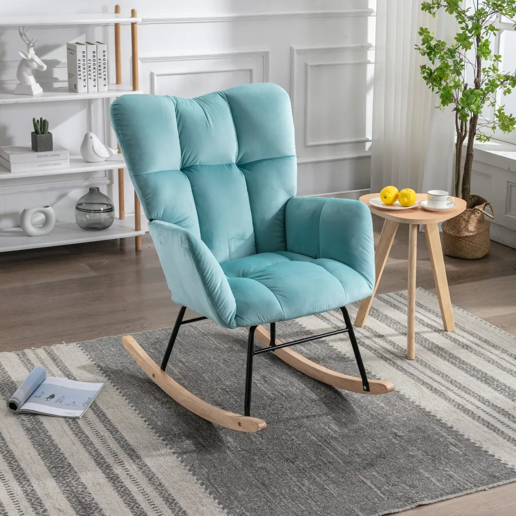 Mid Century Modern Velvet Tufted Upholstered Rocking Chair Padded Seat dg collection