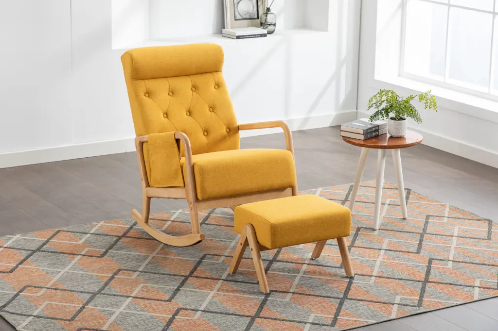 Coolmore Rocking Chair Ottoman Mid Century Modern Upholstered Fabric w1539 coolmore