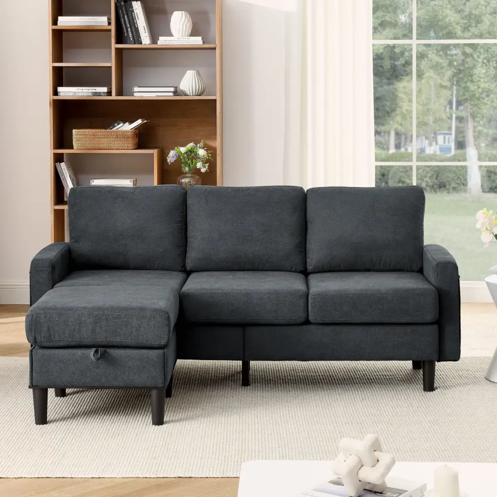 Upholstered Sectional Sofa Couch L Shaped Storage Reversible Chaise dg chuang ying
