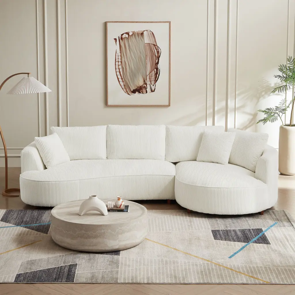 122.04 Inch Corduroy Upholstered Sectional Sofa Right Facing Chaise Lounge justone interior