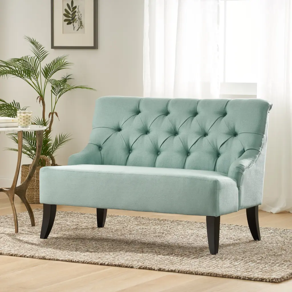 Nicole KD Settee Light Blue Upholstered Loveseat nh-inmax