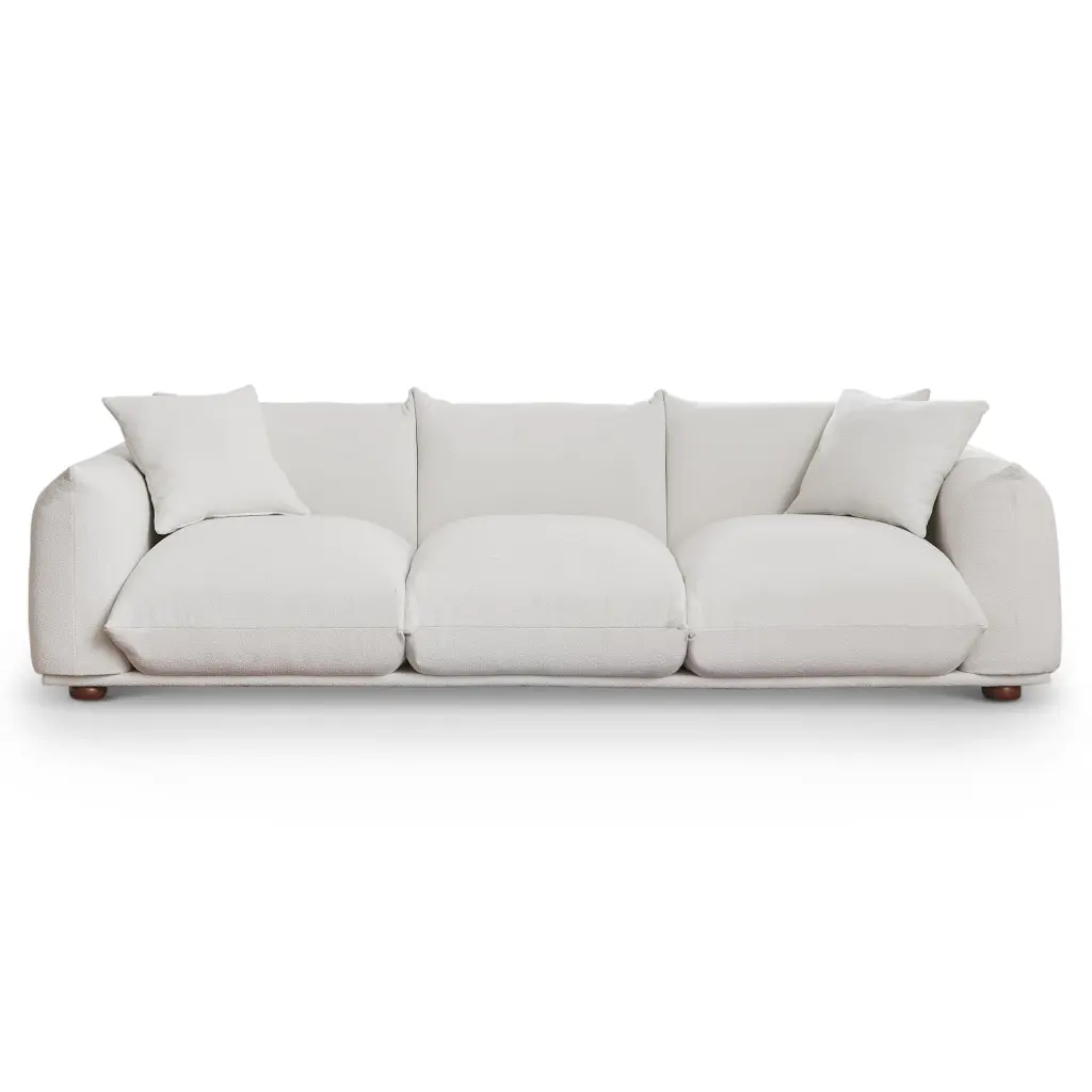 Kely 100 Inch Cream Boucle Upholstered Sofa White Brown Timber Frame ashcroft furniture