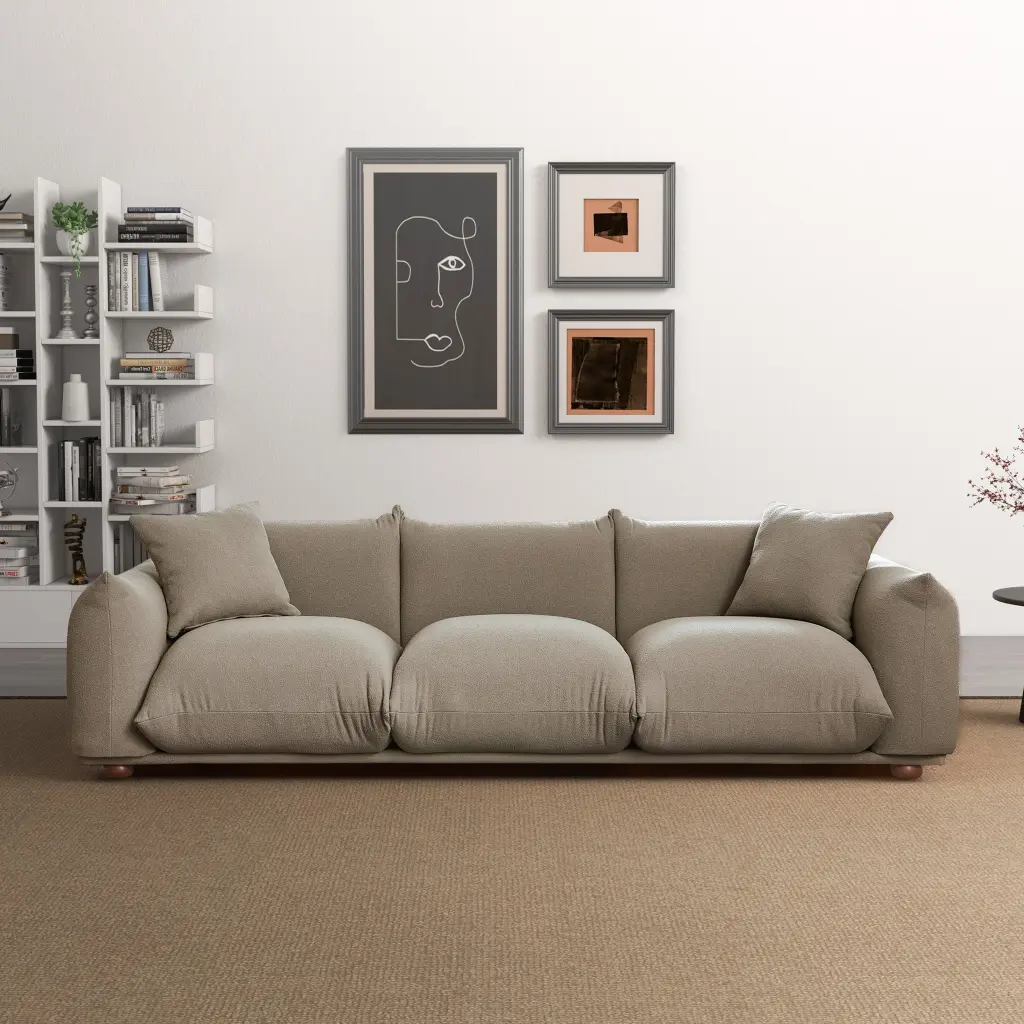 Kely 100 Inch Mocha Boucle Upholstered Sofa Light Coffee Mocha Wood Frame ashcroft furniture