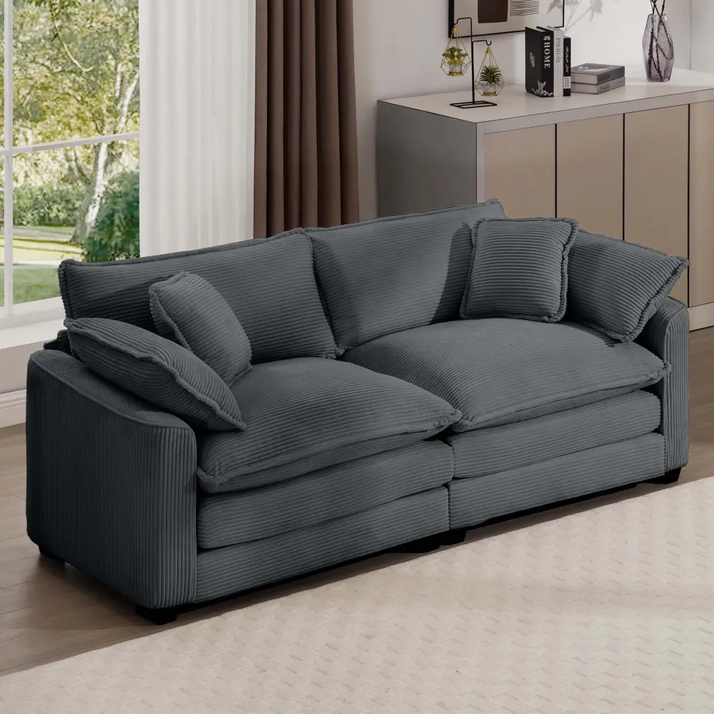 Modern Upholstered Living Room Sofa 4 Pillows Large Deep Seating ui furniture