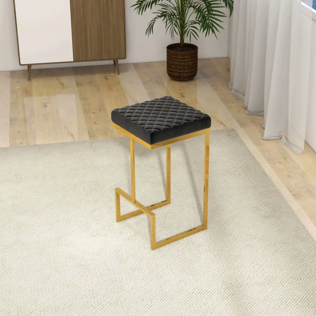 Joel Mid Century Modern Premium Upholstered Stool Black Gold Bar Stools ashcroft furniture