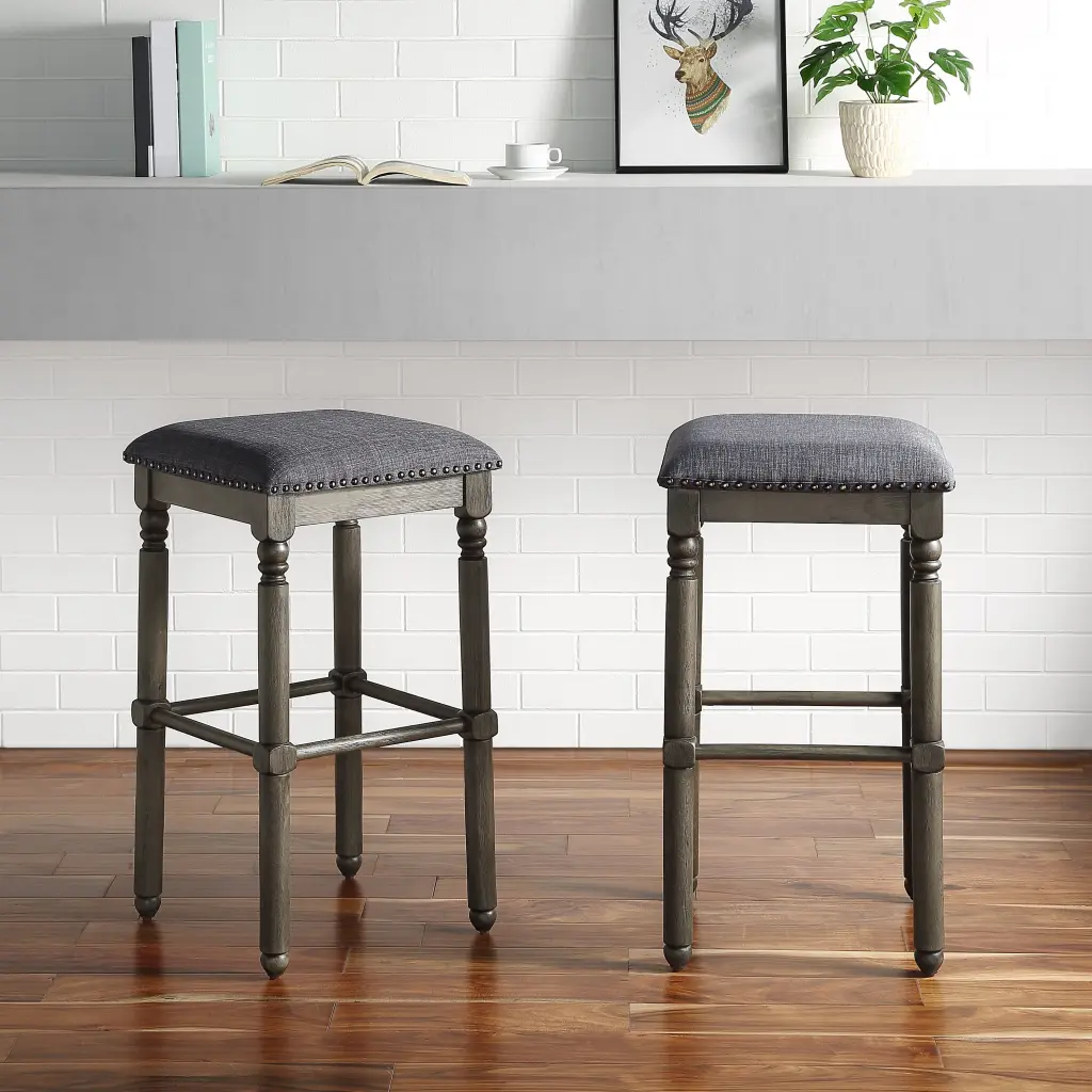 Arnhem Timber Upholstered Bar Stools Set 2 Grey Dining Room Seating hz
