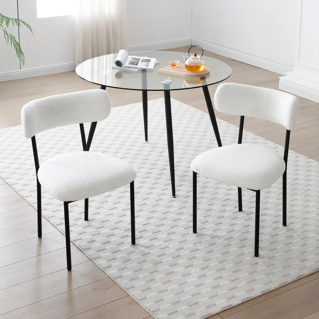 Set 2 Round Upholstered Sherpa Dining Chairs Dining Room aijiafurniture