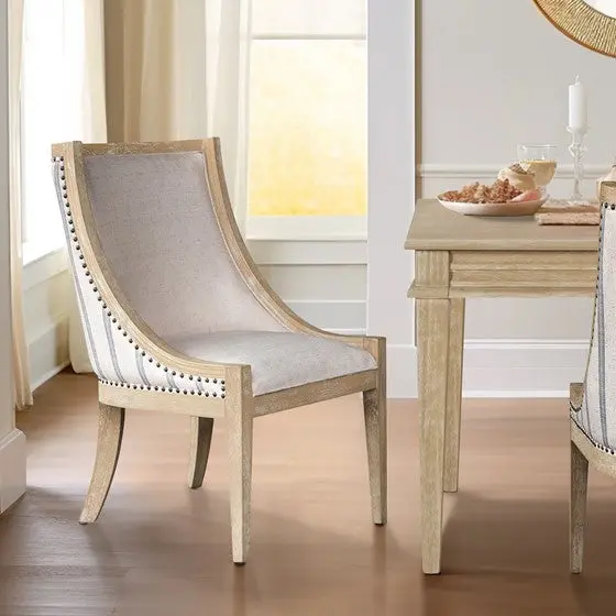 Upholstered Dining Chair Trim Beige Natural Upholstered Comfortable Seating jla