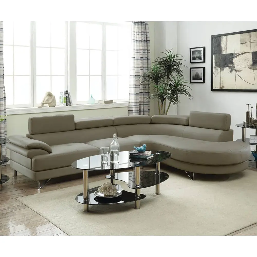 2 Piece Faux Hide Upholstered Sectional Sofa Light Grey Living Room simple relax