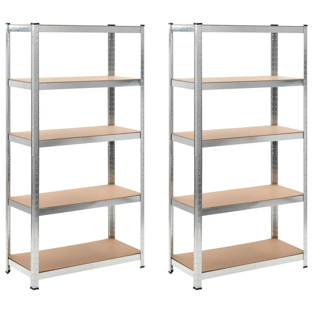 2 Pack 5-Layer Heavy-duty Silver Steel Engineered Wood Shelves Garage Storage