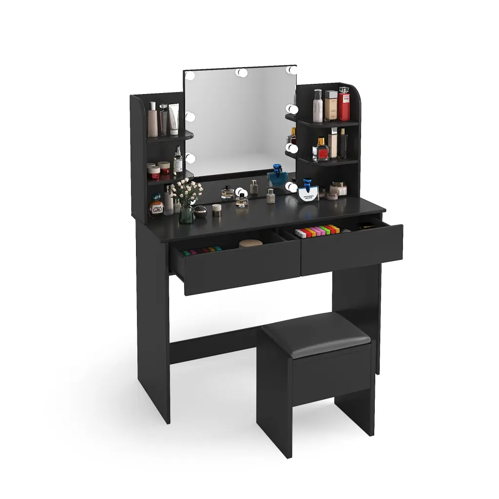 Modern Dressing Table 2 Drawers 4 Open Shelves Rectangular Makeup Vanity Desk joysource furniture