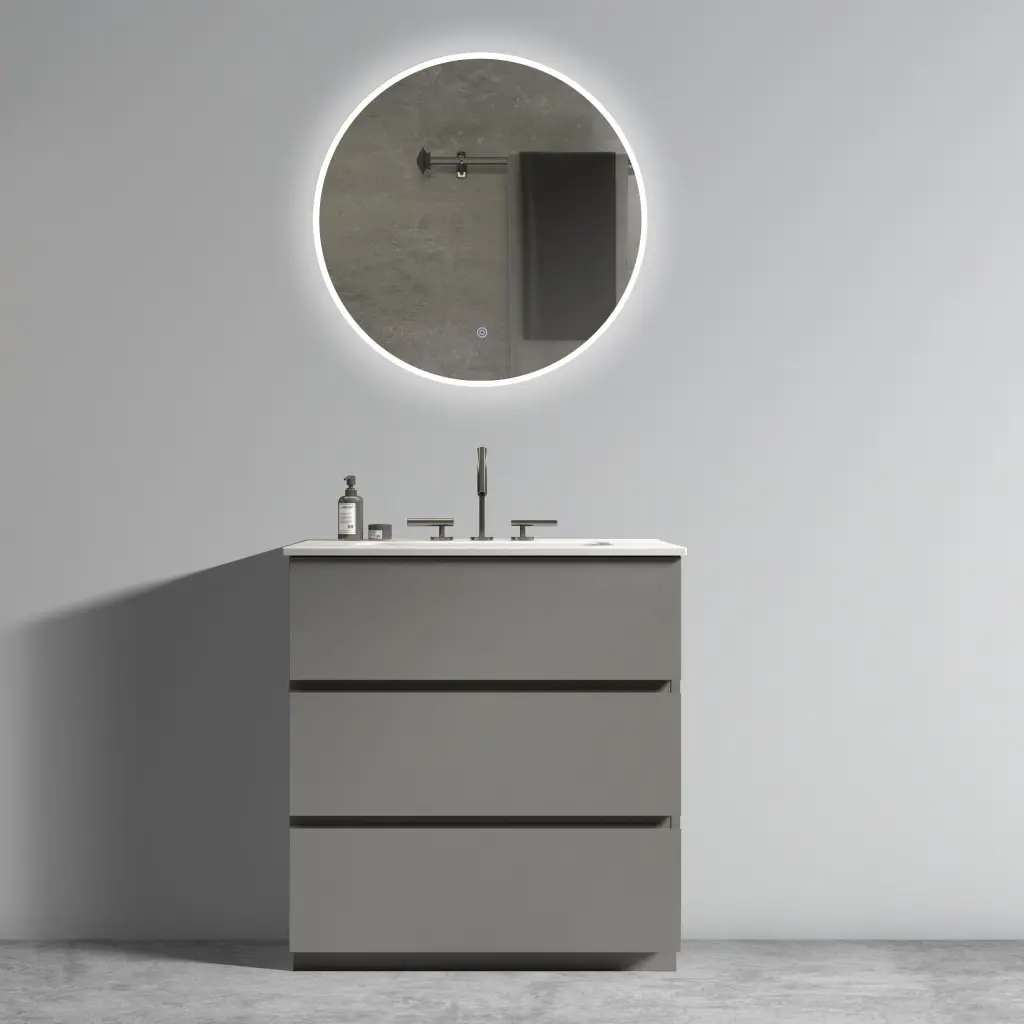 Tia 30 Inch Gray Bathroom Vanity Sink and 3 Faucet Holes Large Storage abay home
