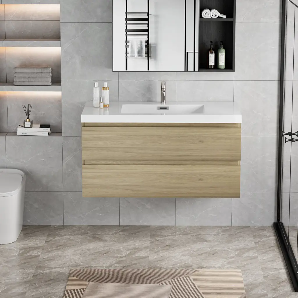 42 Inch Floating Bathroom Vanity Sink Modern Wall Mounted Bathroom Storage bathin