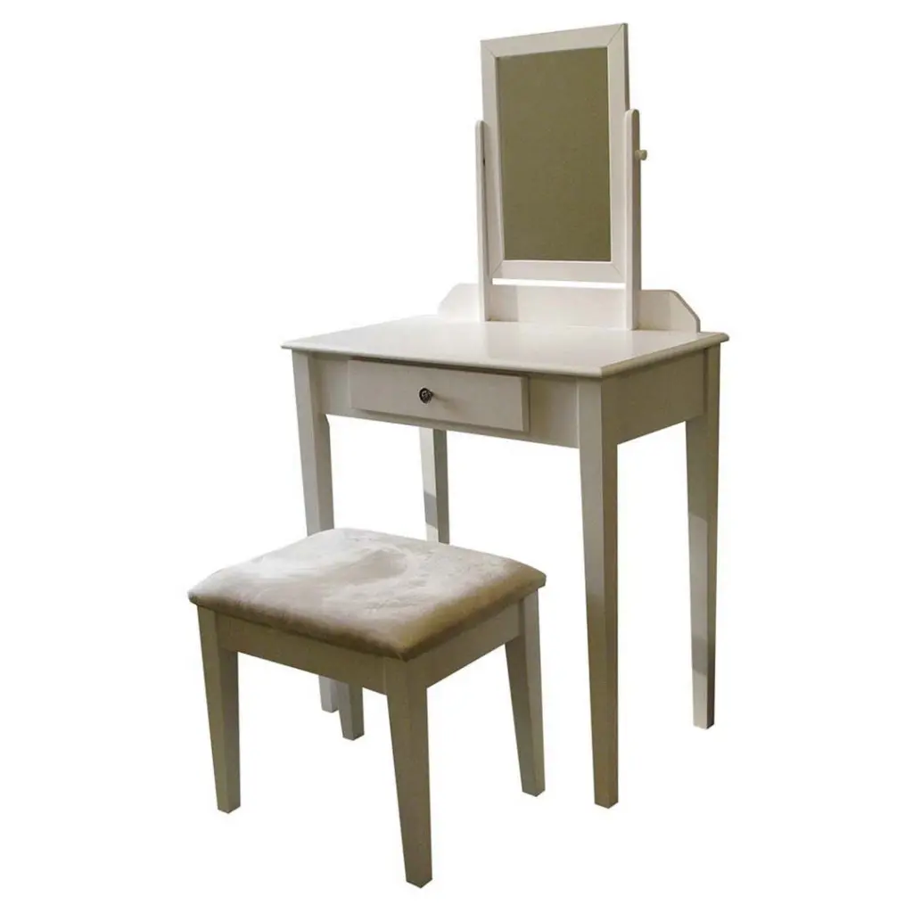 50.5 Inch Tall Timberen 3 Piece Make Up Vanity Set Metal Alloy Finish White california home