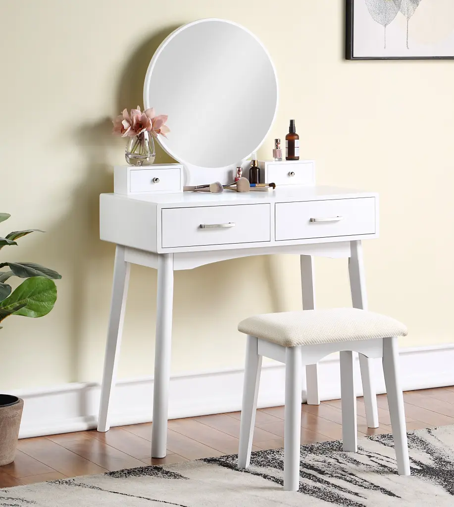 Liannon Contemporary Timber Vanity And Stool Set White Wood Bathroom Vanity hz